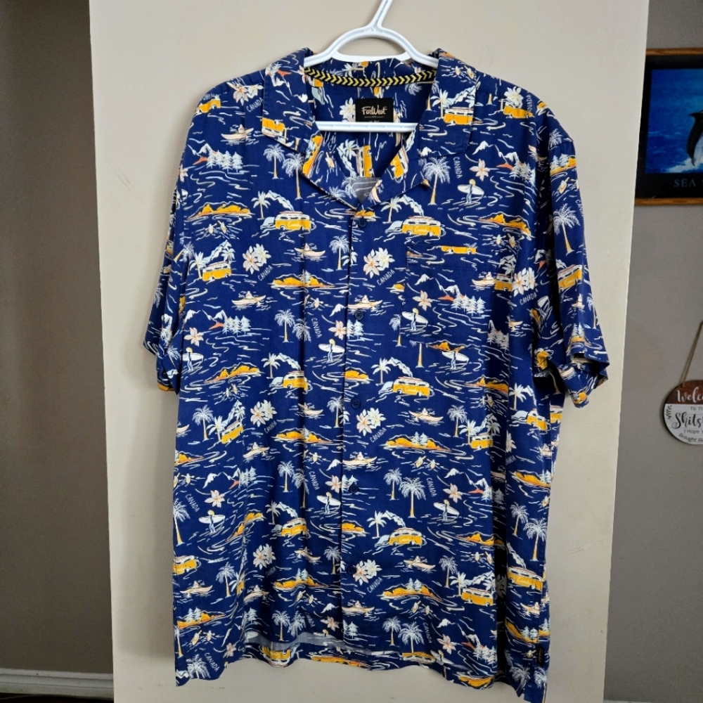 Far West Mens Hawaiian Tourist Shirt Canada Travel Button Up Summer Top XL